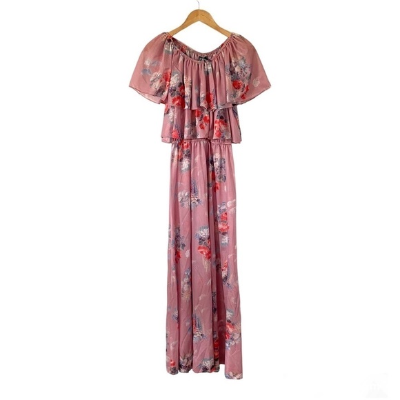 Vintage Dresses & Skirts - Vintage‎ 70s Tiered Floral Maxi Dress Dusty Rose Pink Flower Child Hippie Boho